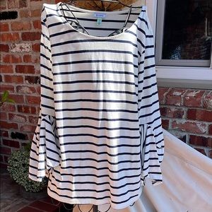 White and Blue Bell Sleeve Blouse